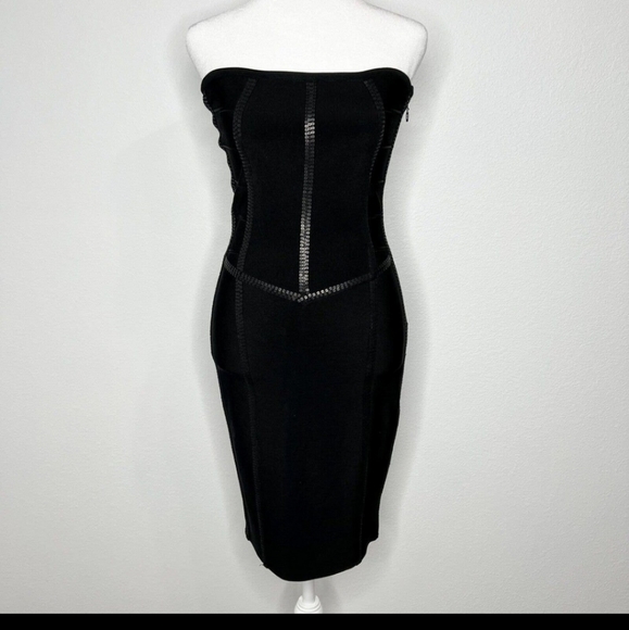 Haute Hippie Black Strapless Sequin Corset Bodycon Bandage Dress Sz S - Picture 2 of 9